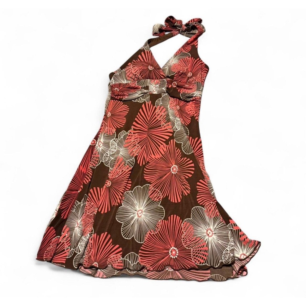 Speechless Women Floral Halter Dress Brown Coral Y2K Retro Midi Sundress